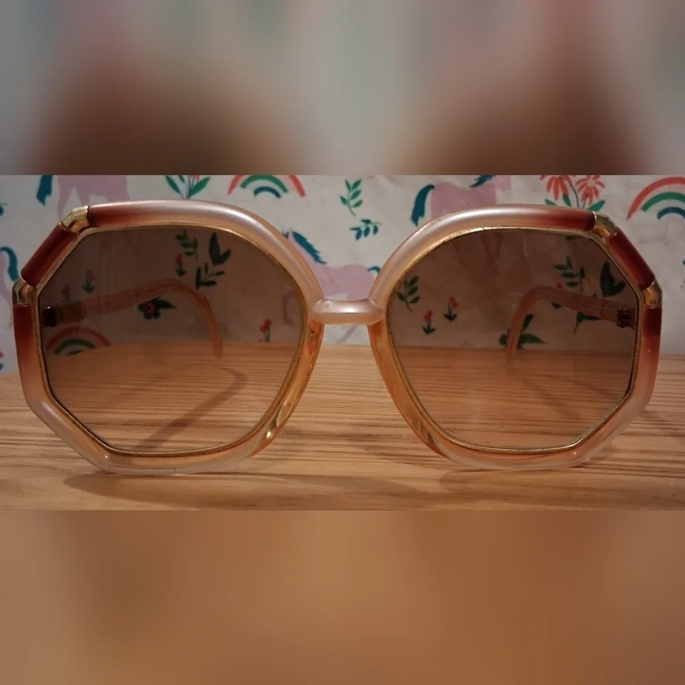SUPER RARE Vintage 70s Ted Lapidus Brigitte Bardot Peach Retro Sunglass Frames